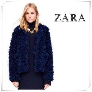 Zara Fuzzy Fur Bear Jacket in Navy Blue